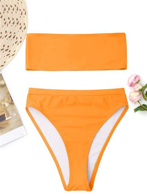 23 Off 2021 Bralette High Cut Bandeau Bikini In Orange Zaful