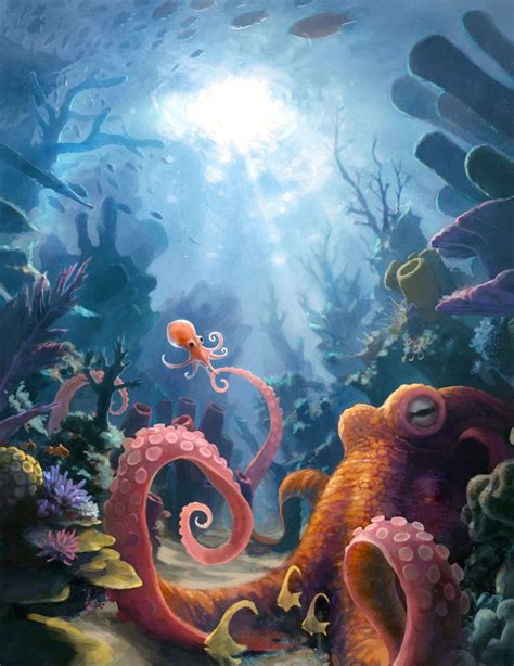 Octopus Mother Jonah Lobe Underwater Art Ocean Art Octopus Art