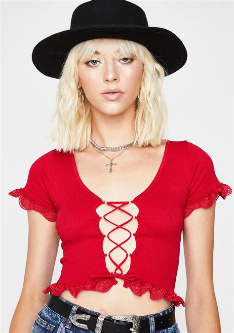 Smocked Lace Up Crop Top Dolls Kill