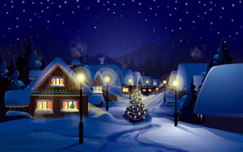 Christmas Night With Snow Scenery Vector Vectors Graphic Art Designs In