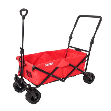 Red Wide Wheel Wagon All Terrain Folding Collapsible Utility Wagon With