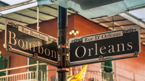 Bourbon And Orleans Street Signs In New Orleans Usa Stock Photo