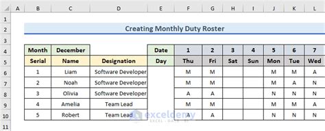 How To Create Monthly Duty Roster Format In Excel Exceldemy