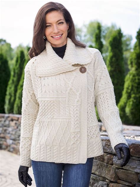 Womens Irish Wool Asymmetrical Cardigan Irish Sweater Irish Wool