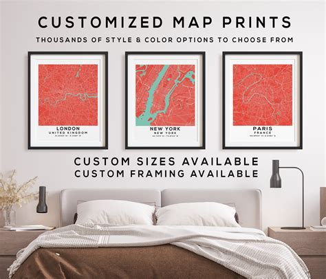 Custom Map Print Set Of 3 Map Prints Custom Map Custom Maps Home