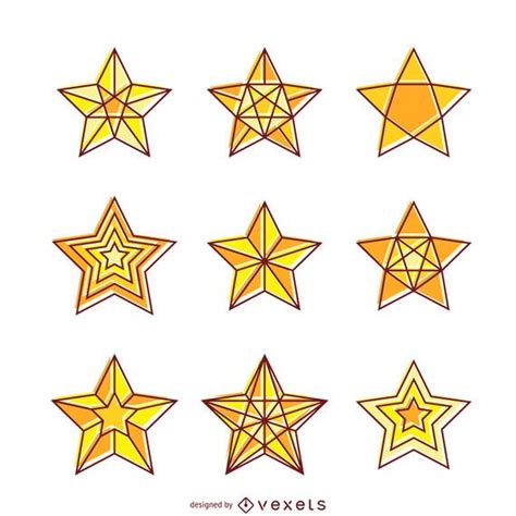 Bright Yellow Star Illustration Set Vector Download