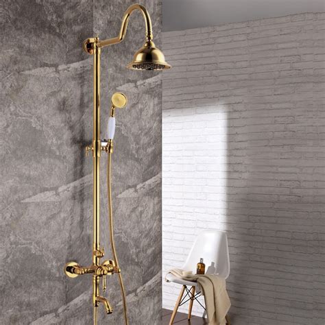 European Style Brass Luxury Gold Bathroom Top Head 8 Rainfall Shower Faucet Set Tub Mixer Tap