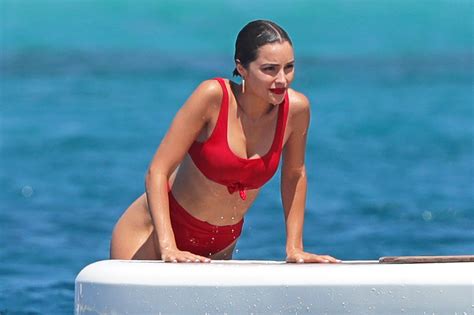 Olivia Culpo Wears Red High Waisted Bikini In Ibiza Similar Styles