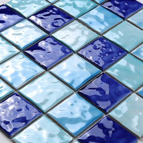 Pool Glass Tile 2x2 Blue Ceramic Mosaic Tile For Swimming Pool Hqt04