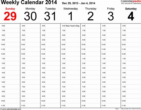 8 Weekly Calendar Template 2014 Excel Excel Templates Excel Templates