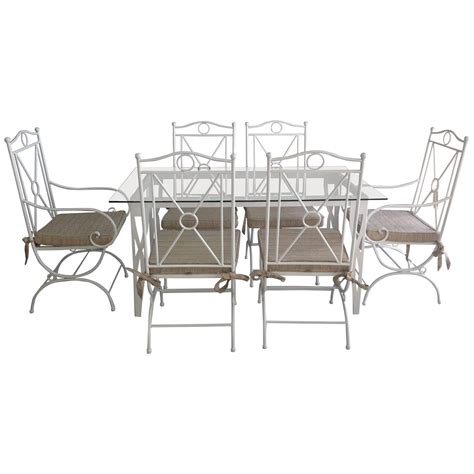 Handmade White Wrought Iron Patio Dining Setgarden Furniture For Sale