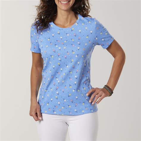 Basic Editions Womens Crew Neck T Shirt Floral
