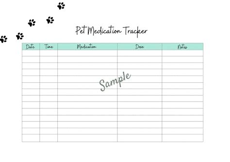 Pet Medication Tracker Printable Medication Log Plann