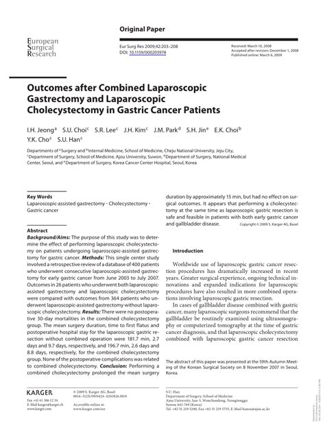 Pdf Outcomes After Combined Laparoscopic Gastrectomy And Laparoscopic Cholecystectomy In