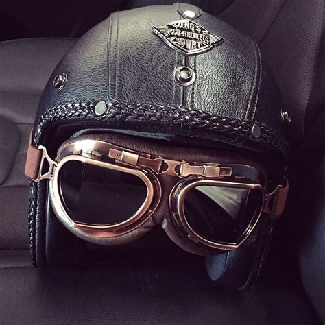 Dot Retro Leather Motorcycle Helmet Open Face Half 34 Helmet Goggles