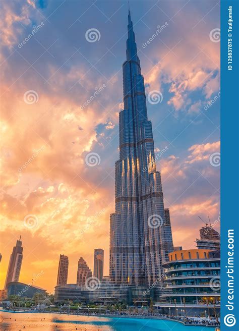Burj Khalifa Skyscraper At Sunset Editorial Image Image Of Modern
