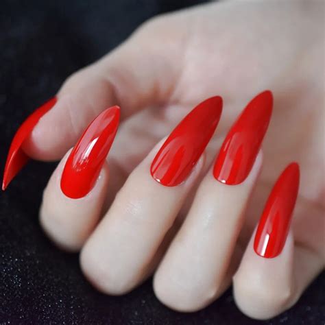 Sharp Red Extra Long Nail Stiletto Sexy Blood Nail Charming Trendy