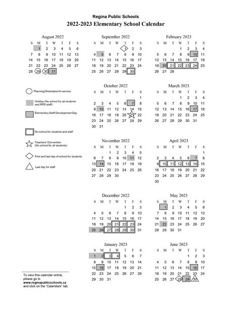 Elementary Calendar 2022 23 Regina Public Schools