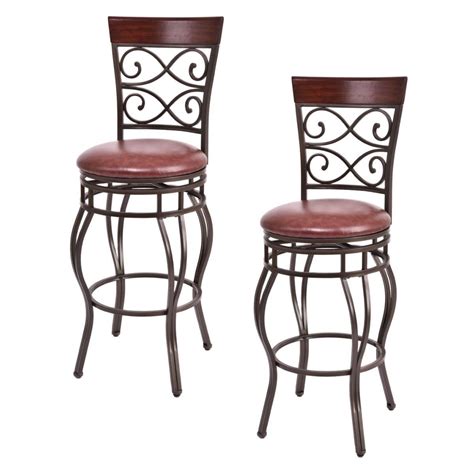 360 Degree Swivel Bar Stools Set Of 2 With Leather Padded Seat Costway
