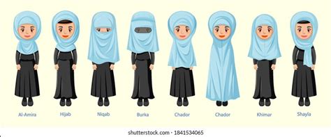 Types Islamic Traditional Veils Female Cartoon Stock Vector Royalty