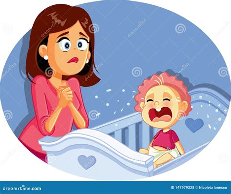 Baby Crying Next To Worried Mother Vector Illustration Stock Vector