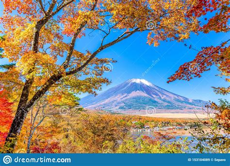 Mt Fuji Japan With Fall Foliage Stock Image Image Of Mountain
