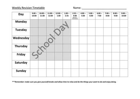 Printable Gcse Revision Timetable Template Maryleelondon