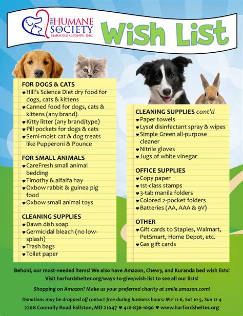 Wish List Of Most Needed Items The Humane Society Of Harford County