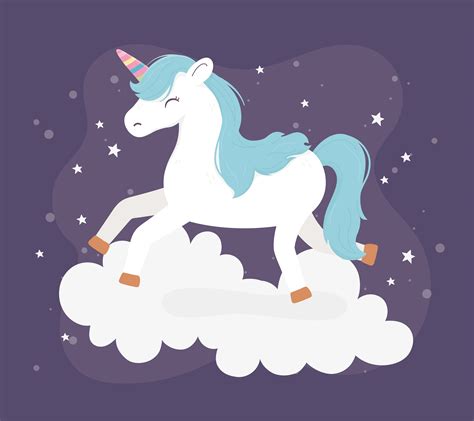 Unicorn Jump On Clouds Stars Fantasy Magic Dream Cute Cartoon 2667808