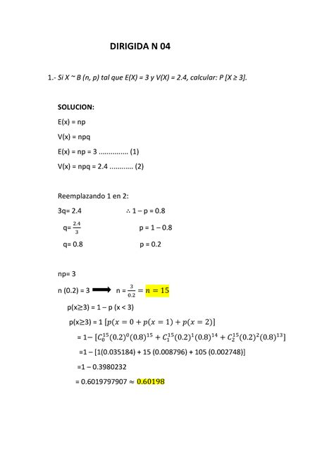 practica dirigida 41 compress dirigida n 04 1 si x ~ b n p tal que e x 3 y v x 2