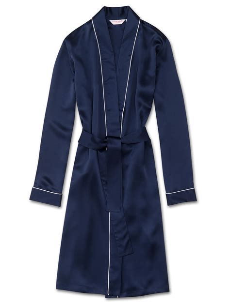Derek Rose Dressing Gown Bailey Pure Silk Satin Navy In Blue Lyst