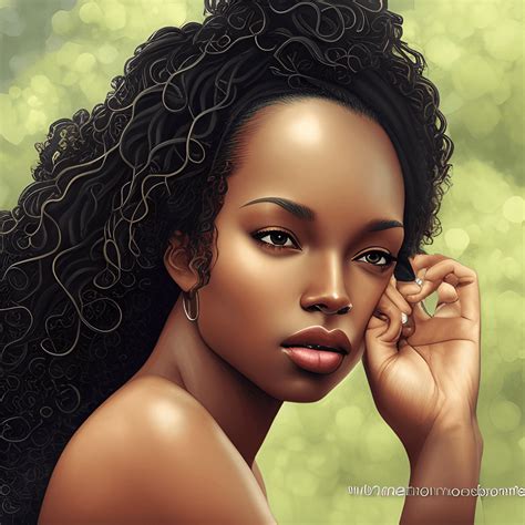 Beautiful African American Girl With Fair Skin And Long Curly Black Hair · Creative Fabrica