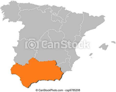 Mapa De España Yalusia Resaltada El Mapa Político De España Con Las