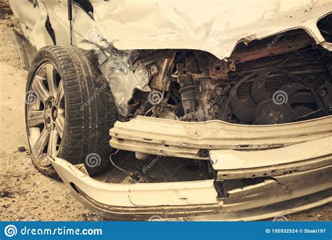 Car Crash Accident On Street Damaged Cars After Collision Stock Photo
