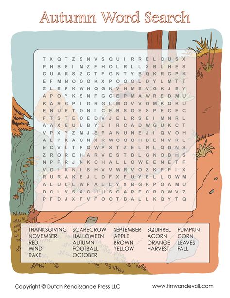Autumn Word Search Tims Printables