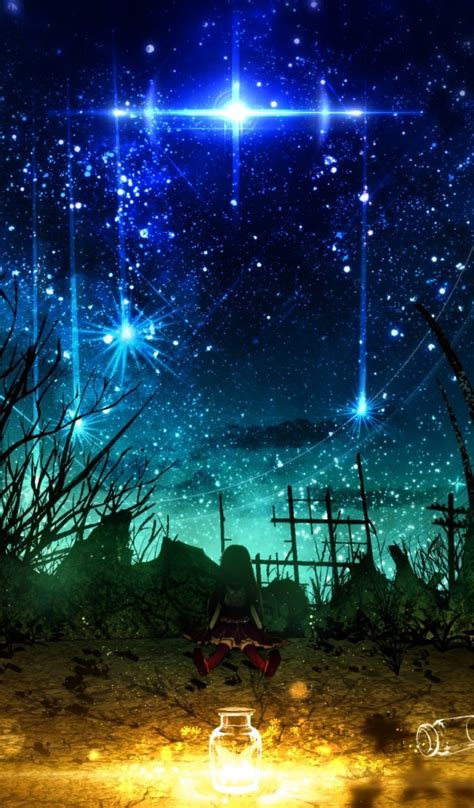 Download 600x1024 Anime Landscape Starry Night Anime Girl Empty