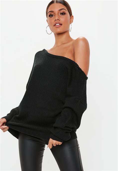 Black Off Shoulder Knitted Sweater Off Shoulder Fashion Sweaters For