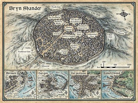 Bryn Shander Fantasy City Map Imaginary Maps Map Art
