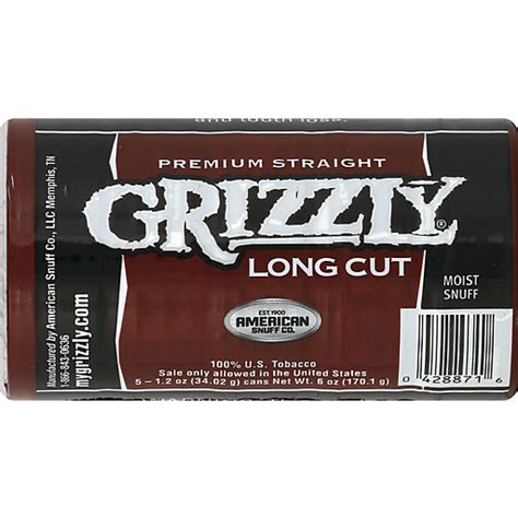 Grizzly Snuff Moist Premium Straight Long Cut Tobacco Ramseys