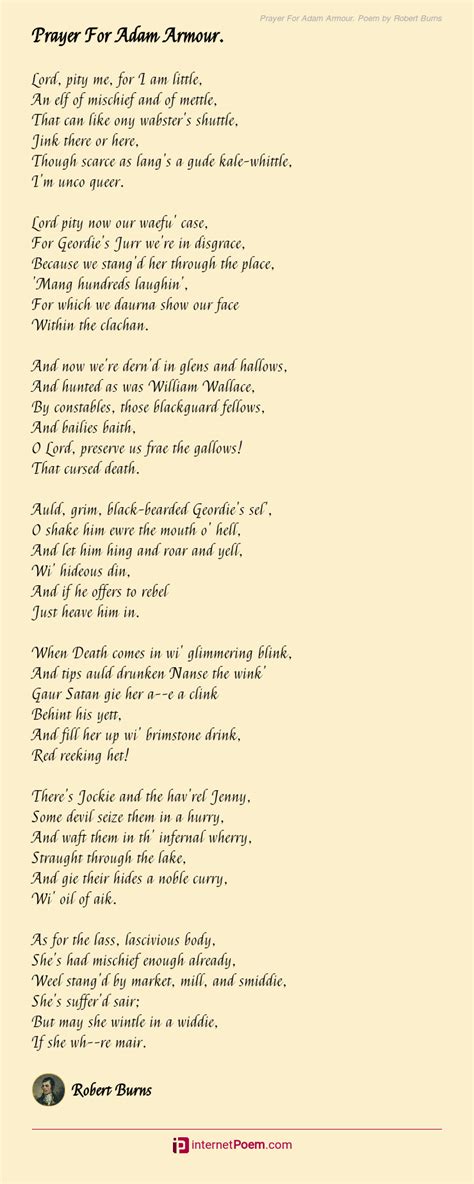 Prayer For Adam Armour Poem By Robert Burns