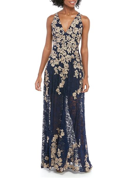 Xscape Sleeveless Long Lace Embroidered Gown Embroidered Gown Formal