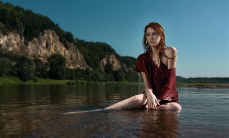 Wallpaper Women Outdoors Model Sea Lake Water Nature Freckles