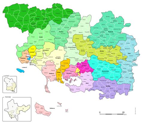 La mer a l'encre, trois siècles de cartes marines. Carte des nouveaux cantons du Morbihan avec villes et communes