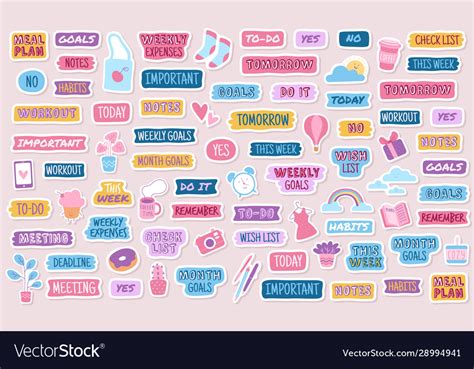 Diary Stickers Daily Planner Note Paper Labels Vector Image