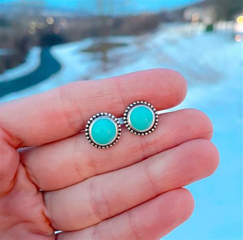 Sterling Silver Handmade Turquoise Beaded Stud Earrings Blue Etsy