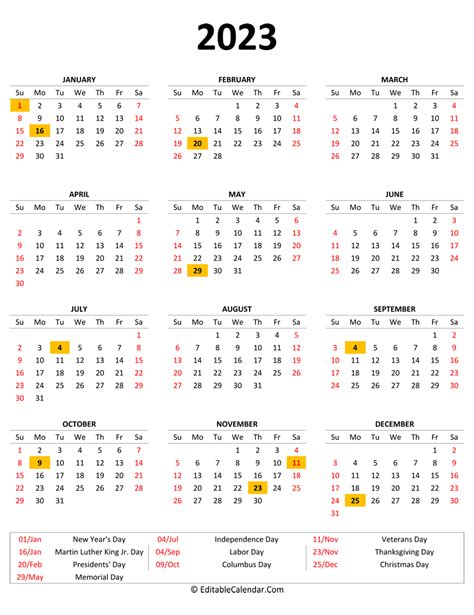 Printable Calendar 2023 One Page With Holidays Single Page 2023 2023