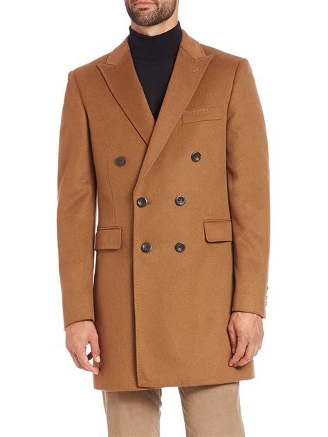 Lyst Saks Fifth Avenue Double Breasted Wool Cashmere Coat In Natural For Men