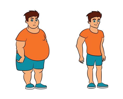 Ajuste De Dibujos Animados Hombres De Pérdida De Peso Antes Y Después De La Dieta 3025532 Vector