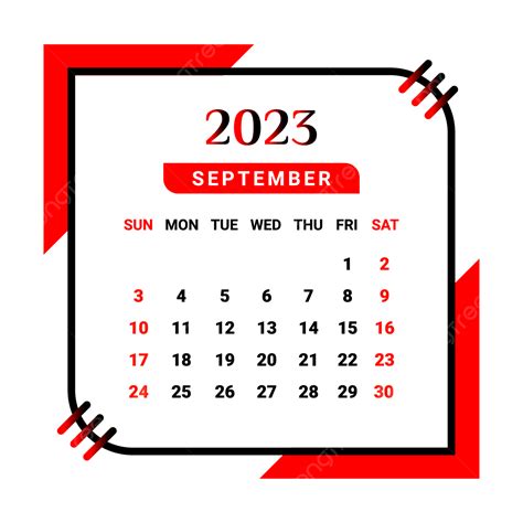2023 September Month Calendar With Black And Red Monthly Calendar