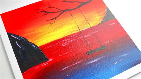 Easy Painting Colorful Sunset Sky Swing On Tree Daily Art Youtube